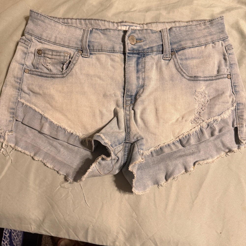 Celebrity Pink Light Blue Distressed Denim Shorts